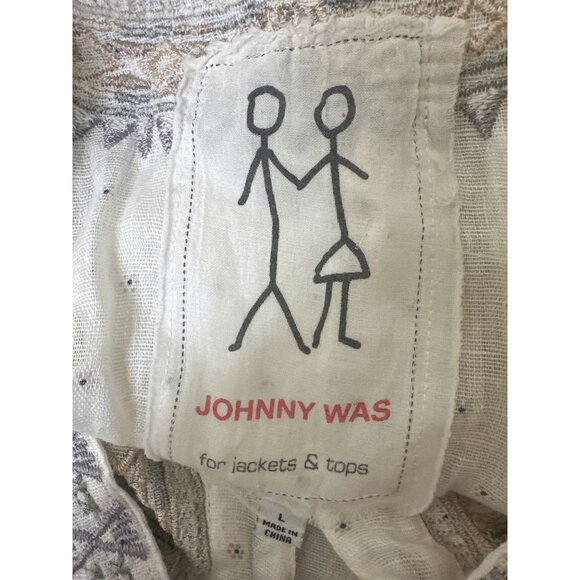 Johnny Was White Embroidered Linen Blouse w/Geometric Patterns & Buttons Size L - Picture 7 of 8